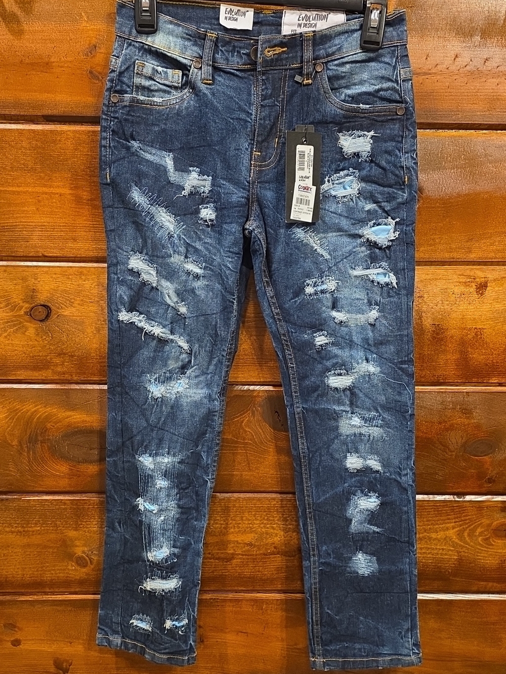 Evolution by Vision Trendy Distressed Indigo Skinny Jeans